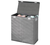 mDesign Panier à linge design pour salle de bain ou chambre à coucher - Panier à linge pliable avec motif à chevrons et deux compartiments - Anthracite/noir