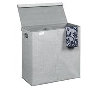 mDesign panier à linge pliable - sac pour lessive design avec nuance de jute - pour salle de bain, chambre d’enfant ou chambre à coucher - trieur de linge sale avec 2 compartiments de tri - gris