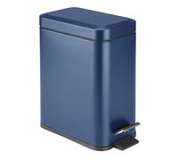 mDesign Petite poubelle moderne rectangulaire avec couvercle en métal, poubelle compacte avec seau à doublure amovible et poignée pour salle de bain, cuisine, atelier, bureau - Bleu marine