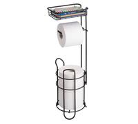 mDesign Porte-Rouleau de Papier Toilette - Élégant en métal - Porte-Rouleau de Papier avec étagère - Rangement Pratique pour Salle de Bain - Noir Mat