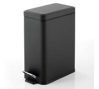 mDesign Poubelle à pédale - Poubelle avec pédale, couvercle et insert en plastique pour salle de bain, cuisine et bureau - Poubelle domestique en métal avec design ergonomique - Noir