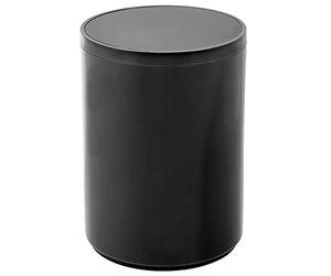mDesign poubelle avec couvercle à rabat pour la salle de bain ou la cuisine - corbeille ronde en plastique - poubelle de salle de bain compacte et élégante - noir
