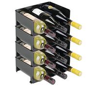 mDesign Range-Bouteilles (Lot de 4) - casier à Bouteilles empilable en Plastique sans BPA pour 3 Bouteilles de vin ou Autres Boissons - étagère à vin Moderne pour jusqu'à 12 Bouteilles - Noir