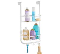 mDesign rangement de douche à suspendre à la porte de douche - étagère de douche à monter sans perçage - panier de douche en métal pour accessoires de salle de bain - blanc mat - blanc mat