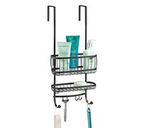 mDesign rangement de douche suspendu à la porte de la douche - étagère de douche pratique - avec ventouses et 4 crochets - accessoire de rangement salle de bain - noir mat