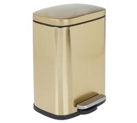 mDesign Stainless Steel Rectangular 1.3 Gallon Step Trash Can, Lid, Soft Brass