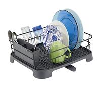 mDesign support à vaisselle en métal et plastique - panier égouttoir avec bec verseur pivotant - egouttoir design pour un plan de travail sec - noir mat/gris ardoise