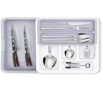 MDHAND est supprimé car il s'agit d'un nom de marque. Organiseur de tiroir de cuisine - Support suspendu pour couverts - 8 compartiments flexibles - Blanc et gris