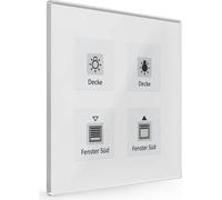 MDT KNX Bouton-poussoir en verre quadruple Plus avec capteur de température blanc, avec étiquette, 1 pièce.