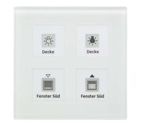 MDT KNX Bouton-poussoir en verre quadruple Plus avec capteur de température blanc, avec étiquette, 1 pièce.