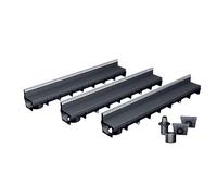 MEA Pack de 3 Caniveaux Extérieurs MEAPARK - Grille à Fente en PP Recyclé + Profil E-Blade L en INOX - Drainage Terrasse, Piscine, Jardin 15 Piéton - Largeur utile 10 cm