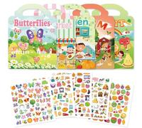 Meafeng Lot de 5 livres d'autocollants, gommettes autocollantes pour enfants de 2 3 4 ans, garçons et filles, livre autocollant sur l'papillon, supermarché, Cuisine, ferme de la fruit