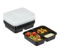 Meal Prep Containers, Lot De 10, 3 Compartiments, 1000 Ml, Micro-Ondes, Boîte Alimentaire Avec Couvercle, Noir - Relaxdays