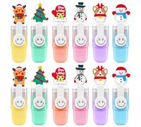 Meanju Lot de 12 surligneurs mini de Noël, stylos fluorescents tout mignons 6 couleurs pastel, sachet refermable avec crochet, idéal pour le matériel scolaire, le bureau, les notes et les cadeaux