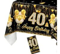 Meanju Nappe d'anniversaire Noir doré, 220x130cm, Happy 40th Birthday Nappe, Joyeux Anniversaire 40 Ans Nappe, Déco 40e Anniversaire, Décoration de Table pour Filles garçons fête d'anniversaire