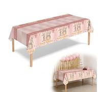 Meanju Nappe du 18ème Anniversaire Fille,274x137cm,Nappe de Table Happy Birthday,Couvertures de Table Rose Gold Décorative pour Fêtes Anniversaire,décoration de fête d'anniversaire 18 Ans