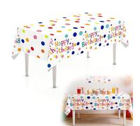 Meanju Nappe Pointillés Happy Bday,220 x 130cm,Motif à Pois Coloré, Nappe Rectangulaire Lavable pour Cuisine, Table à Manger, Décorations d'anniversaire, Baptême, Décoration de Fête