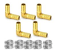 MEANLIN 5 Pcs Raccord Coudé 90° Laiton 14 mm, Connecteur Coudé | Raccord coudé 90° en laiton massif, connecteur d'angle cannelé, embout étanche pour tuyau air, eau, carburant.