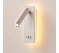 Meanyee Lampe de lecture murale LED Lampes de tête de lit de chevet avec deux interrupteurs séparés/Bras réglable/Lecture 3 W + lumière de fond 6 W/Fini blanc mat