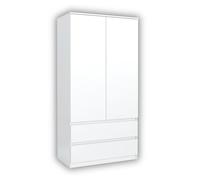 MebLocker Armoire de Chambre Blanche 180 cm - Dressing avec Penderie et 2 Tiroirs, Meuble de Rangement, Largeur 90 cm, 180x90x50 cm