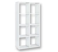 MebLocker Étagère Cubique Ouverte - Bibliothèque Étroite avec 8 Compartiments, Étagère Moderne Salon et Bureau, Blanc 72x30x142 cm