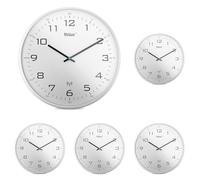 Mebus 13080 Horloge Murale Radio-pilotée silencieuse avec Cadre Blanc et Cadran Blanc Idéal pour Le Salon et la Cuisine 30 cm (Lot de 5)
