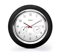 Mebus Funk-Wanduhr mit Thermometer und Hygrometer/schwarzer Rahmen/weißes Zifferblatt / 24cm Durchmesser/Rund/Modell: 19453 / Farbe: Schwarz, Weiß