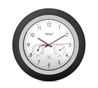 Mebus Funk-Wanduhr mit Thermometer und Hygrometer/schwarzer Rahmen/weißes Zifferblatt / 29cm Durchmesser/Rund/Modell: 19449 / Farbe: Schwarz, Weiß