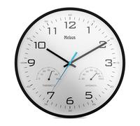 Mebus Horloge murale à quartz analogique avec thermomètre et hygromètre, en plastique, noir, 30 cm de diamètre, 16180