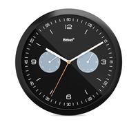 Mebus Horloge Murale Moderne à Quartz avec Affichage de la température, de l'humidité, Grand diamètre de 26 cm, Salon, Cuisine, Ronde/Modèle : 16100 / Couleur : Noir