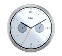 Mebus Horloge Murale Moderne à Quartz avec Affichage de la température et de l'humidité, Grand diamètre de 26 cm, Salon, Cuisine, Ronde/Modèle : 16102 / Couleur : argenté