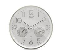 Mebus Horloge Murale Radio-pilotée avec Thermo-hygromètre, silencieuse, Cadre argenté, Blanc, modèle 12989 - Précision et Confort