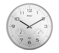 Mebus Horloge murale radio-pilotée 52842 – 30 cm, affichage température et humidité, gris
