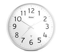 Horloge murale radio moderne Mebus. Boîtier métallique en argent. 30 cm de diamètre. Modèle 52680