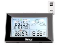 MEBUS Station météo radio-pilotée avec capteur extérieur, thermomètre/hygromètre, horloge radio-pilotée, indicateur de bien-être climat intérieur, prévisions météo, calendrier lunaire, réveil,