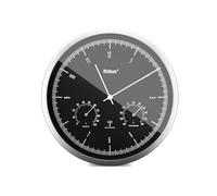 Mebus TinyTime 1977 Horloge Murale Radio-pilotée, avec Thermo et hygromètre, sans Bruit de tic-tac, 25 cm, Cadran Noir, boîtier argenté
