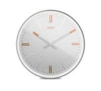 Mebus TinyTime 19779 Horloge Murale avec Chiffres Romains | Horloge Murale sans Bruit de tic-tac | Diamètre 25 cm | Cadran Classique Gris Clair | Boîtier argenté | Accents de Couleur cuivre