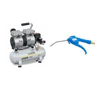 Mecafer 425513 Compresseur Silencieux 59 dB 6L/0,75HP/8 bar & BGS 3208 | Soufflette à air comprimé | 100 mm