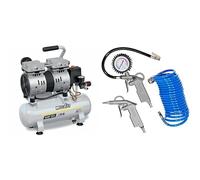 Mecafer 425513 Compresseur Silencieux 59 dB 6L/0,75HP/8 bar & Güde - 84091 - Kit d'air comprimé pour le remplissage du pneu et de soufflage