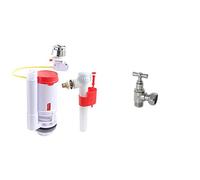 Mécanisme complet WC - Mécanisme universel à câble pour vidage double chasse/Robinet flotteur d'alimentation latérale - Raccord laiton M12/17 (3/8") Gris & ROB. CHASSE EQU. NICKELE PRESSE ETOU.3/8