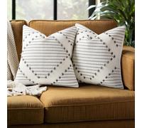 Mecatny Lot de 2 Housses de Coussin décoratives Modernes de Style bohème et Rustique pour lit, canapé, Salon, 50 x 50 cm, Gris et Blanc
