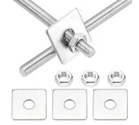 MECCANIXITY Lot de 2 tiges entièrement filetées M5 x 150 mm, tiges filetées en acier inoxydable 304, filetage à droite avec écrou rondelle carrée pour ancrage structurel, vis de fixation