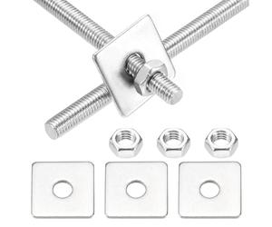 MECCANIXITY Lot de 2 tiges entièrement filetées M5 x 150 mm, tiges filetées en acier inoxydable 304, filetage à droite avec écrou rondelle carrée pour ancrage structurel, vis de fixation