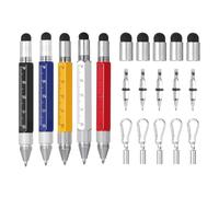 MECCANIXITY Lot de 5 mini stylos capacitifs 6 en 1 en alliage d'aluminium avec stylo à bille, règle, tournevis, stylet, porte-clés pour homme et femme