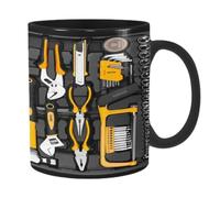 Mechanic Toolbox Set Mug, Black Ceramic Mug, Large Tea Coffee | Mechanic Toolbox Large Ceramic Tea Coffee Cup Fun Black Mechanic Toolbox Designs for Drinking Soup Water Juice Wine, Whiskey