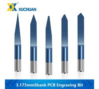 Mèche de gravure PCB à tige de 3.175mm, 0.1-0.5mm, forme en V, fraise 3D, revêtement Nano bleu, Bits de gravure à fond plat, routeur CNC