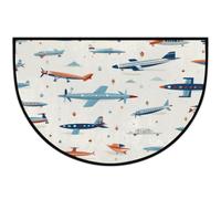 Meclich Tapis d'entrée demi-cercle pour entrée avions dessin animé | Paillasson d'intérieur avec envers antidérapant et lavable - Absorbant l'eau - Pour cuisine et salle de bain - 91,4 x 61 cm