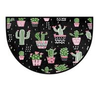 Meclich Tapis d'entrée demi-cercle pour entrée Cactus Noir | Paillasson d'intérieur avec envers antidérapant et lavable - Absorbant l'eau - Pour cuisine et salle de bain - 91,4 x 61 cm