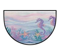 Meclich Tapis d'entrée demi-cercle pour entrée, hippocampe, violet | Paillasson d'intérieur avec envers antidérapant et lavable - Absorbant l'eau - Pour cuisine et salle de bain - 91,4 x 61 cm