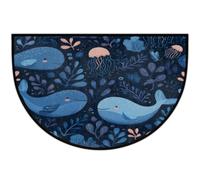 Meclich Tapis d'entrée en demi-cercle pour entrée Motif baleines mignonnes | Paillasson d'intérieur avec envers antidérapant et lavable - Absorbant l'eau - Pour cuisine et salle de bain - 91,4 x 61 cm